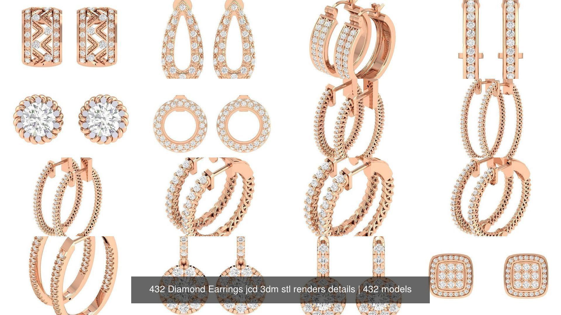 432 Diamond Earrings jcd 3dm stl renders details 3D Model Collection_86