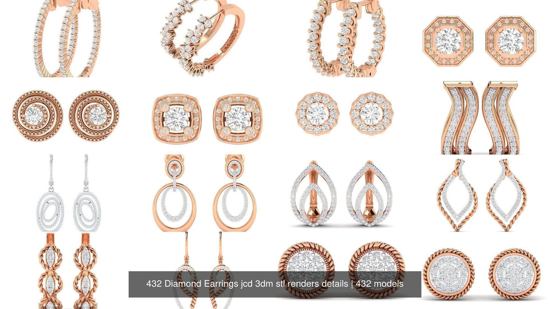 432 Diamond Earrings jcd 3dm stl renders details 3D Model Collection_101