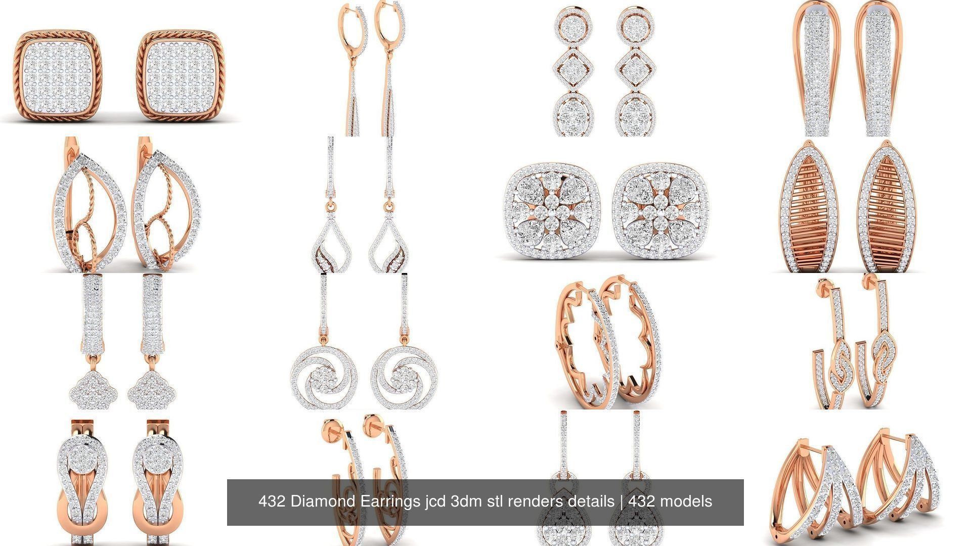 432 Diamond Earrings jcd 3dm stl renders details 3D Model Collection_104