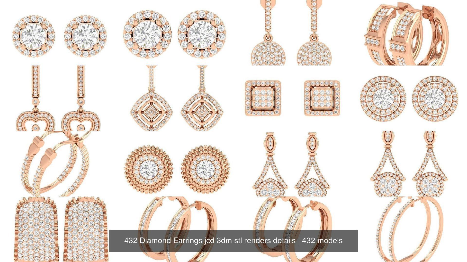 432 Diamond Earrings jcd 3dm stl renders details 3D Model Collection_80