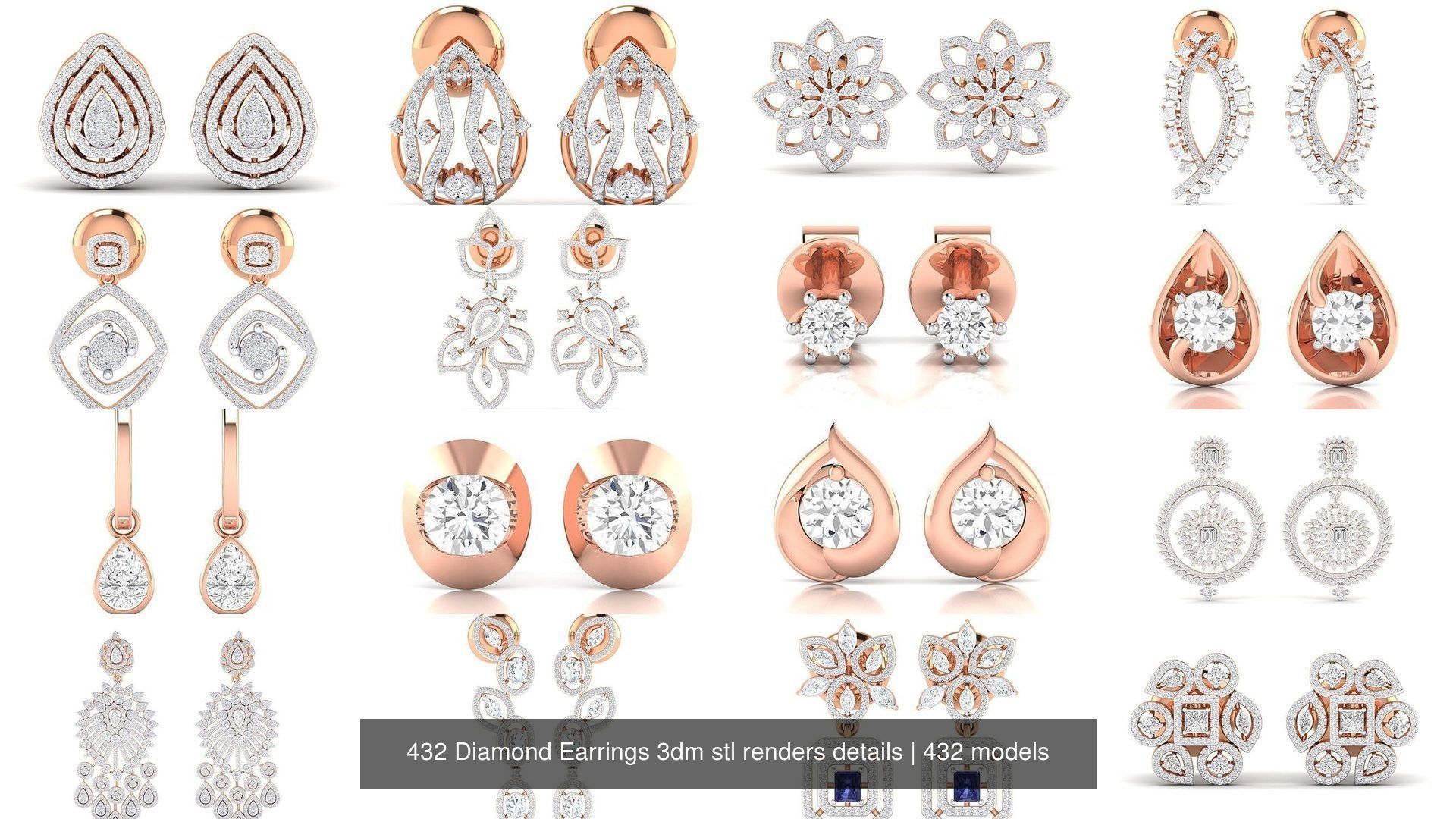 432 Diamond Earrings jcd 3dm stl renders details 3D Model Collection_165