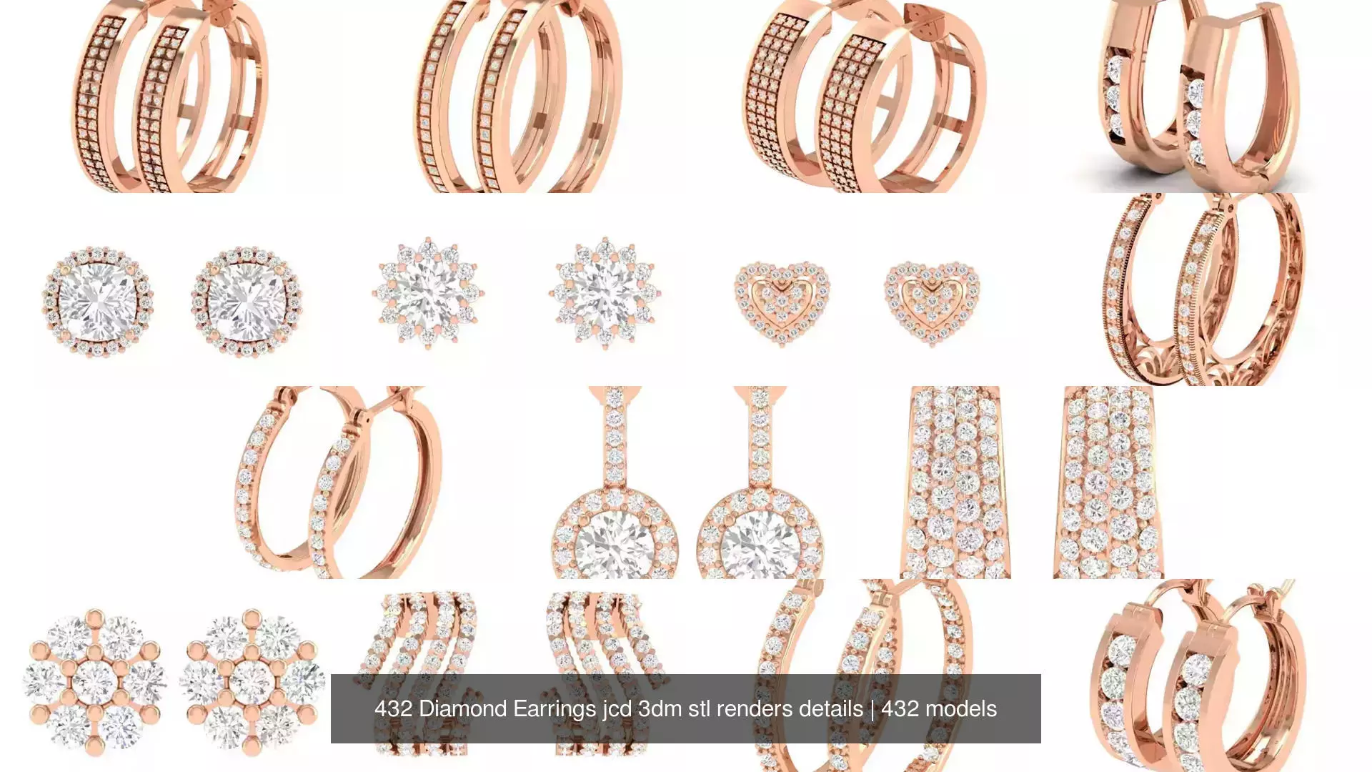 432 Diamond Earrings jcd 3dm stl renders details 3D Model Collection_24