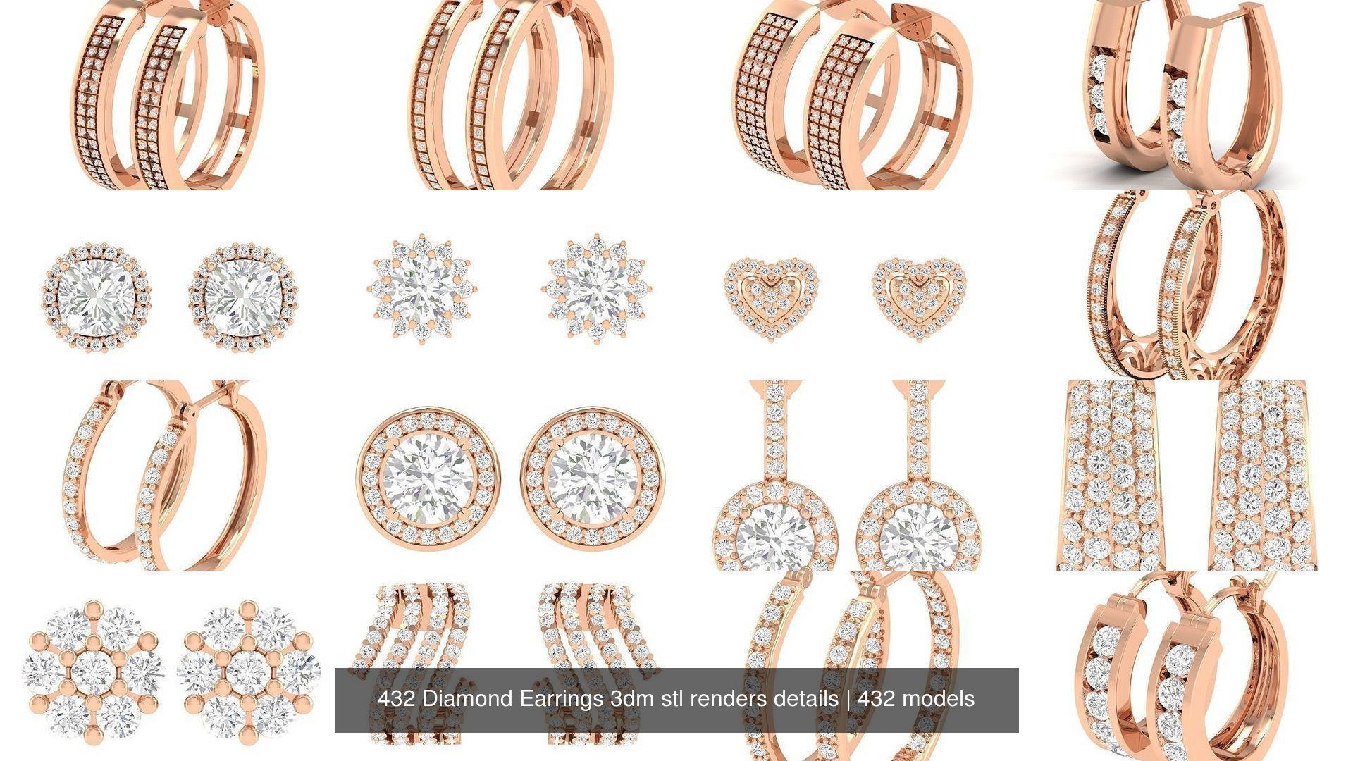 432 Diamond Earrings jcd 3dm stl renders details 3D Model Collection_120