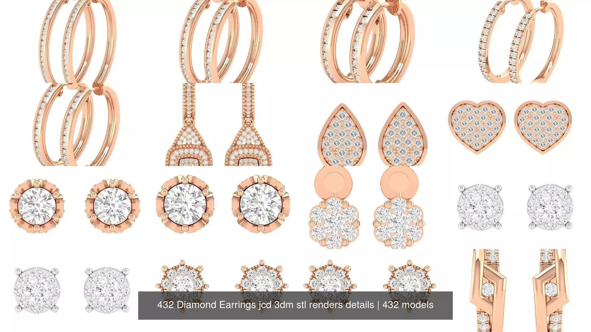432 Diamond Earrings jcd 3dm stl renders details 3D Model Collection_4