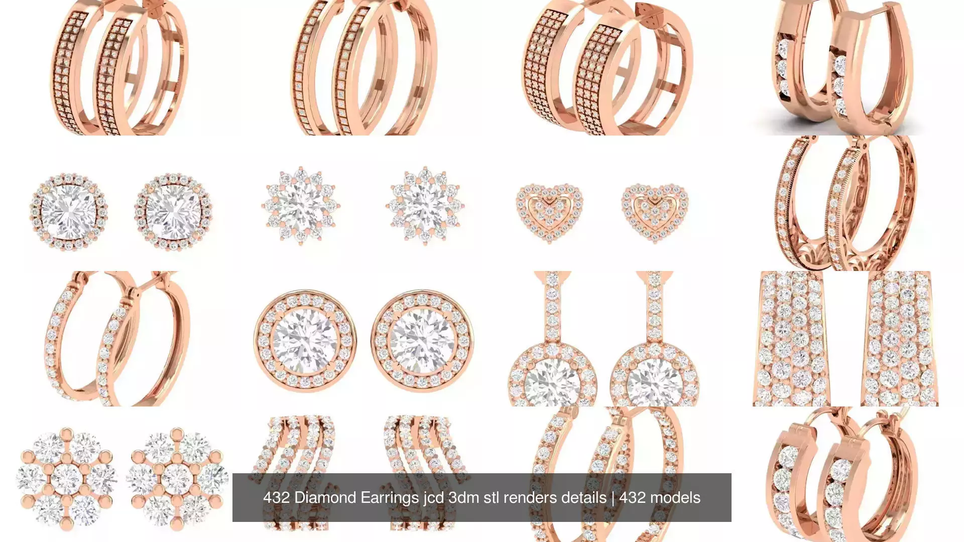 432 Diamond Earrings jcd 3dm stl renders details 3D Model Collection_23