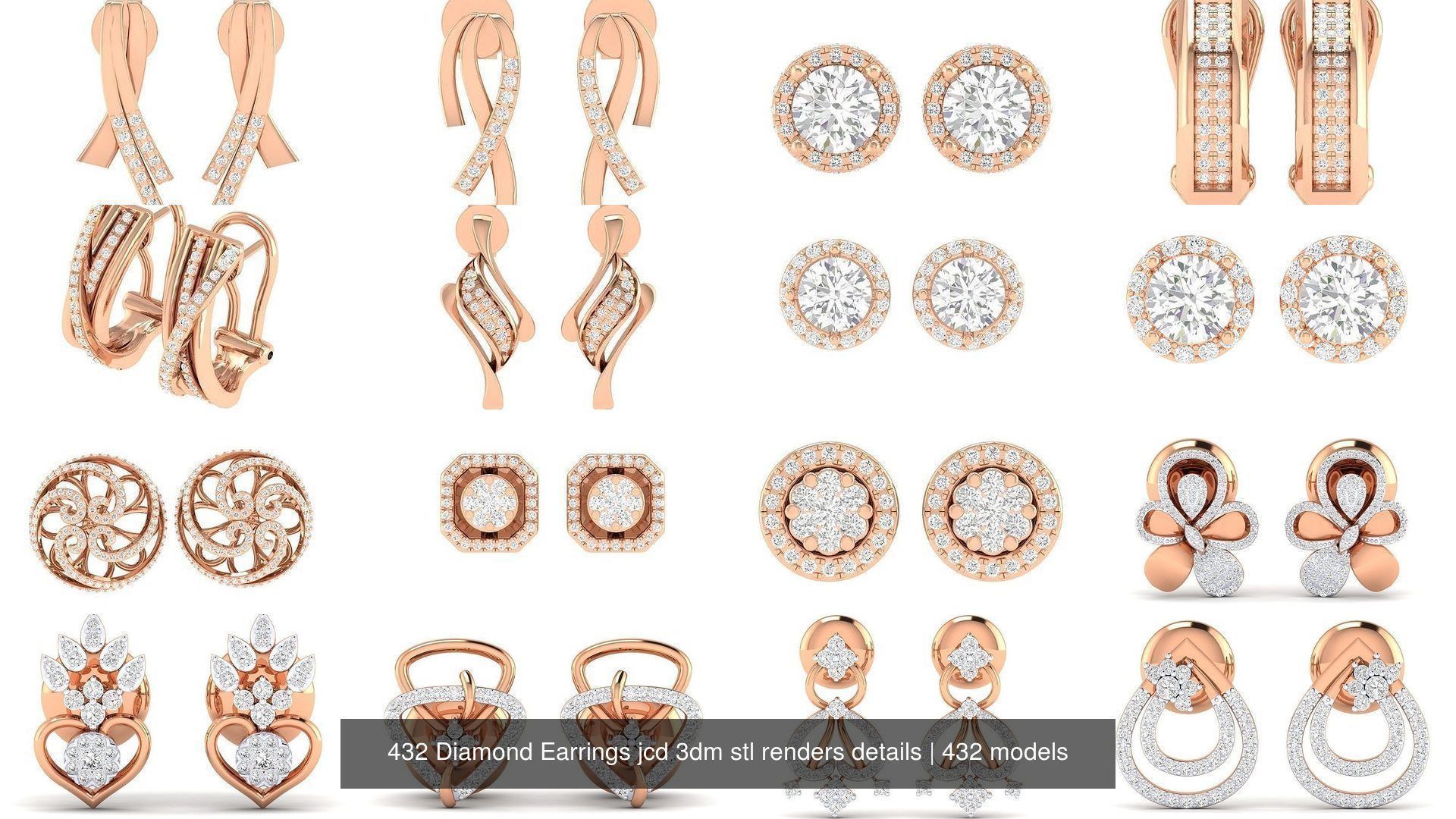 432 Diamond Earrings jcd 3dm stl renders details 3D Model Collection_112