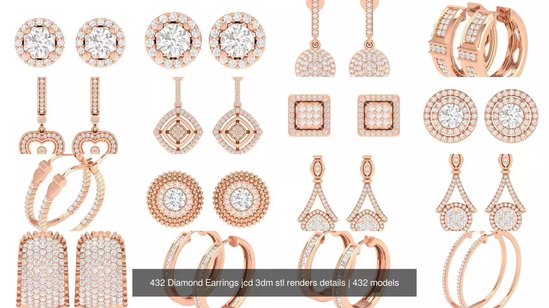 432 Diamond Earrings jcd 3dm stl renders details 3D Model Collection_14