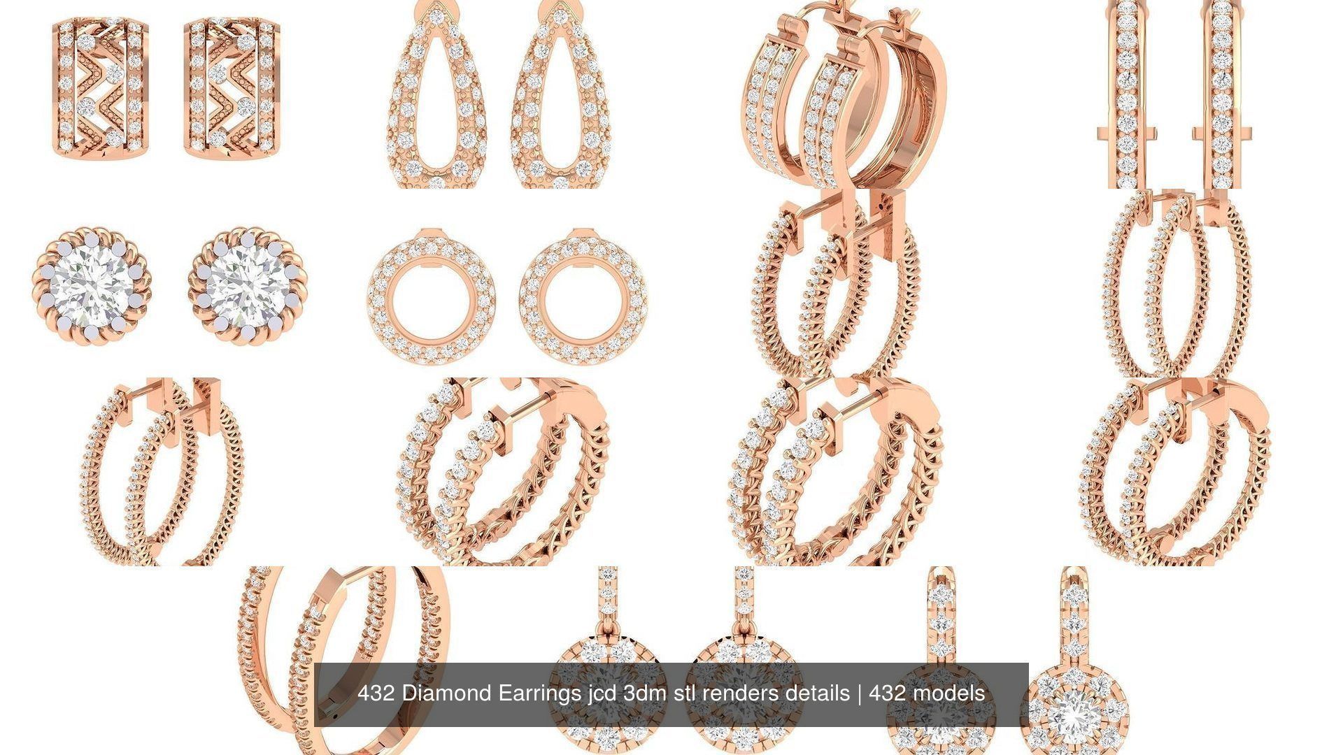 432 Diamond Earrings jcd 3dm stl renders details 3D Model Collection_87