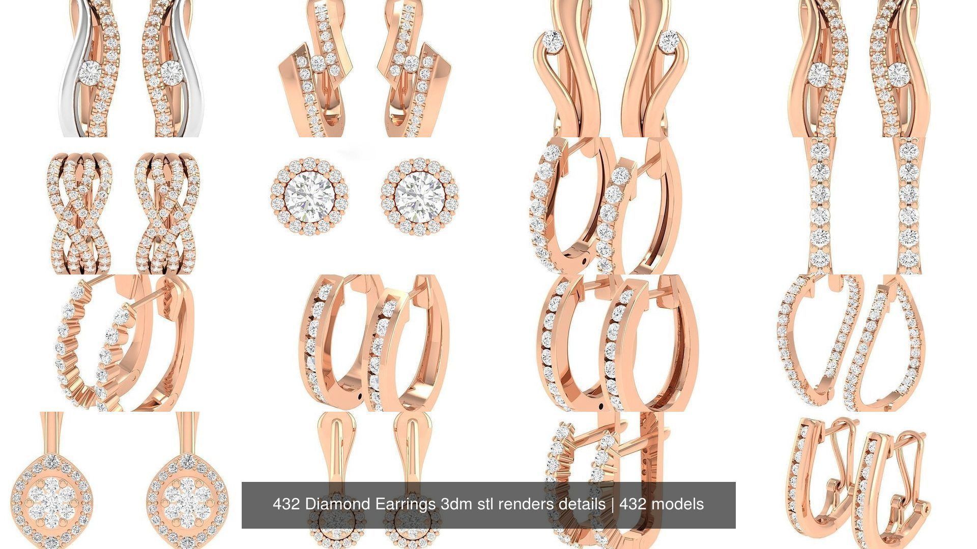 432 Diamond Earrings jcd 3dm stl renders details 3D Model Collection_34