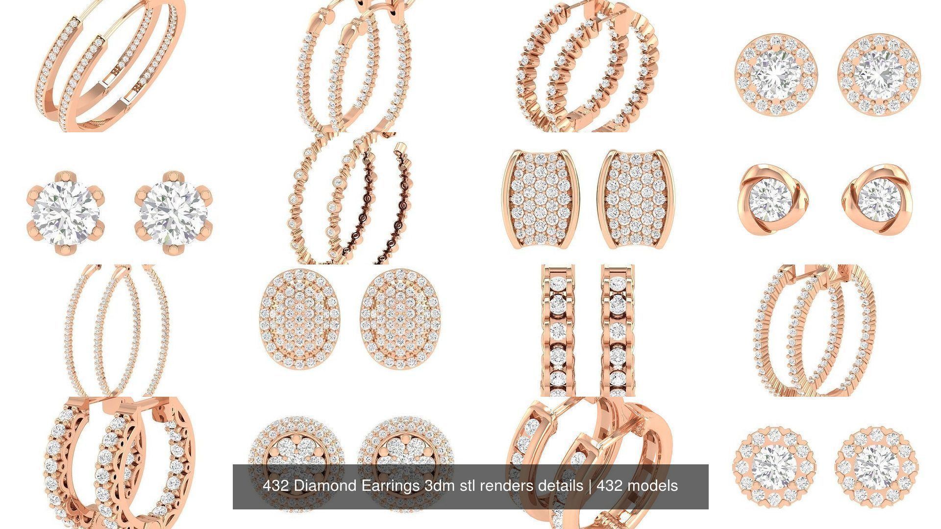 432 Diamond Earrings jcd 3dm stl renders details 3D Model Collection_129