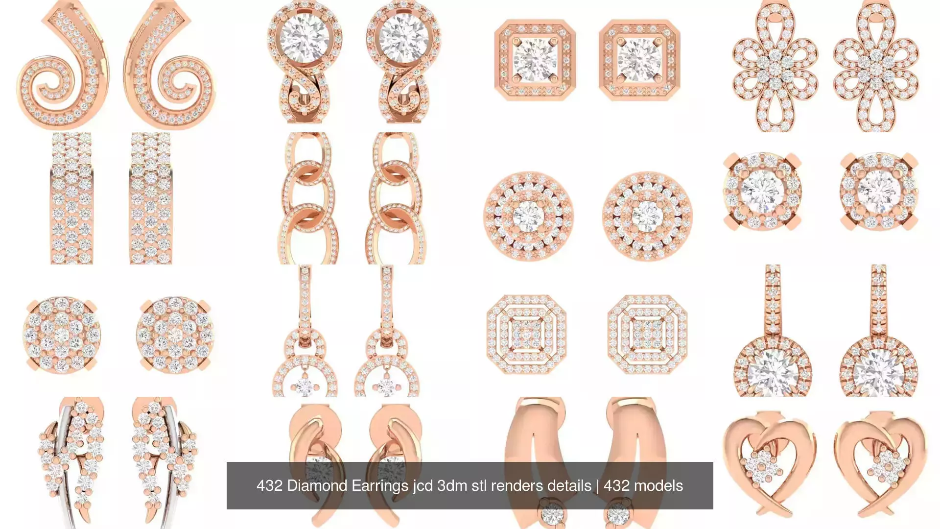 432 Diamond Earrings jcd 3dm stl renders details 3D Model Collection_44