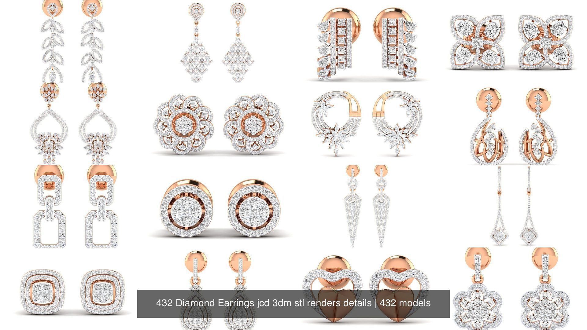 432 Diamond Earrings jcd 3dm stl renders details 3D Model Collection_118