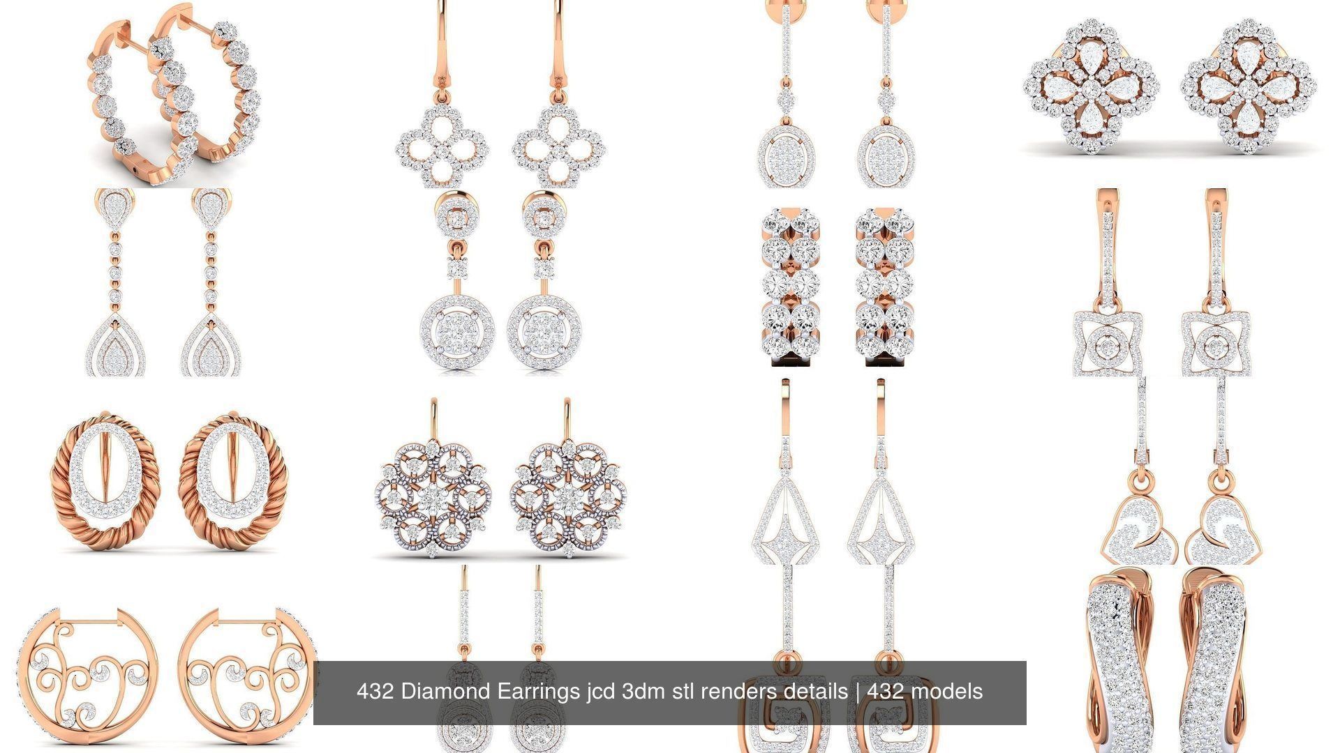 432 Diamond Earrings jcd 3dm stl renders details 3D Model Collection_121