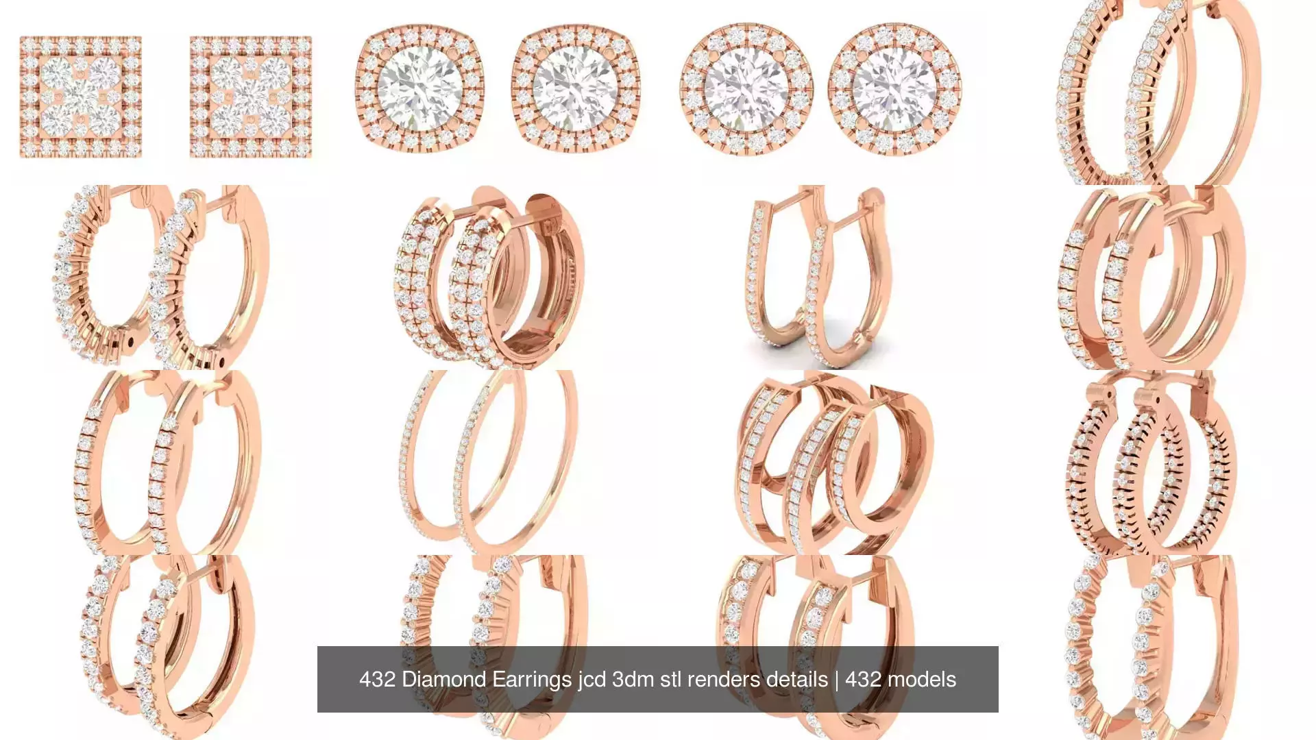 432 Diamond Earrings jcd 3dm stl renders details 3D Model Collection_7