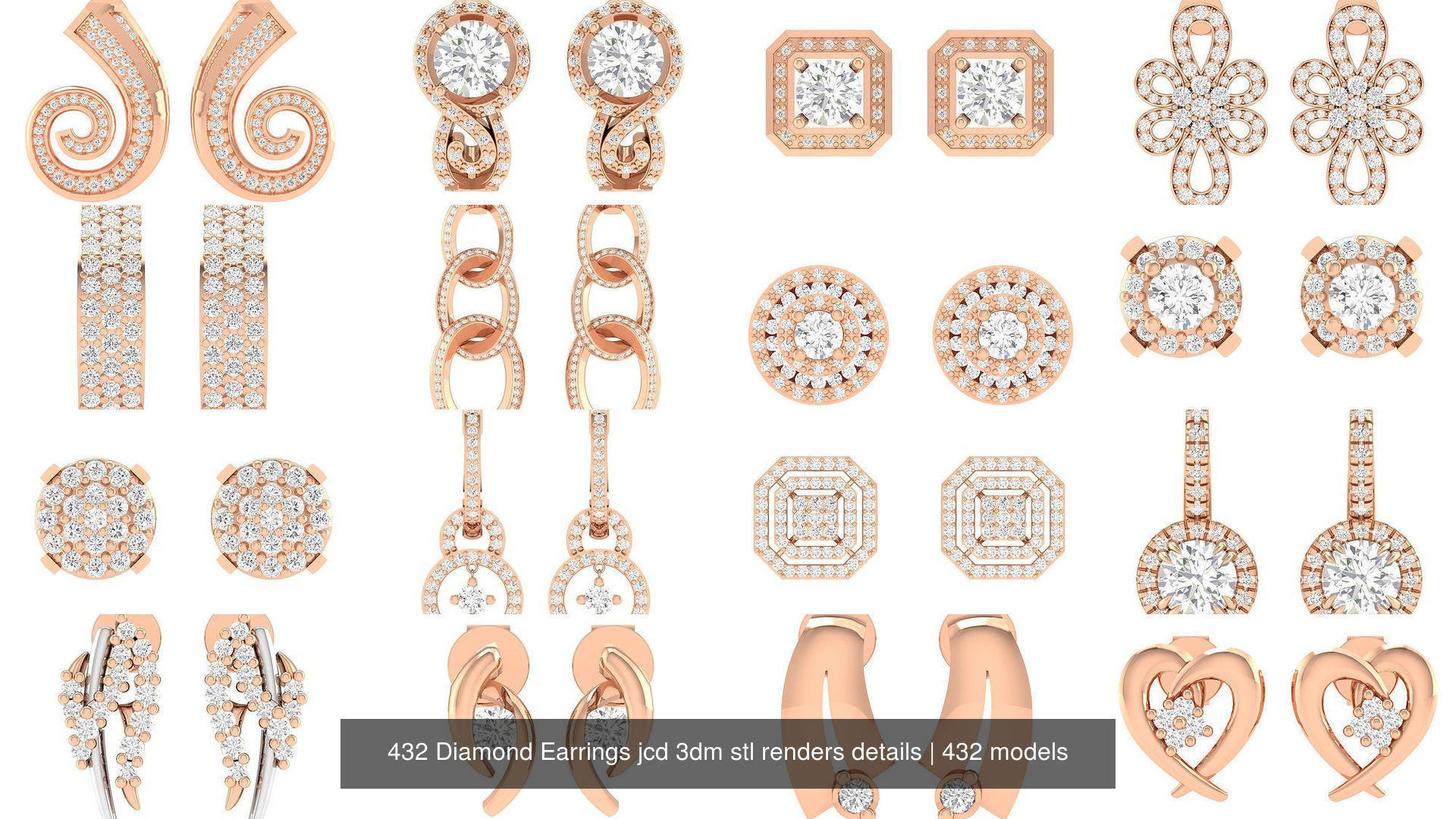432 Diamond Earrings jcd 3dm stl renders details 3D Model Collection_93