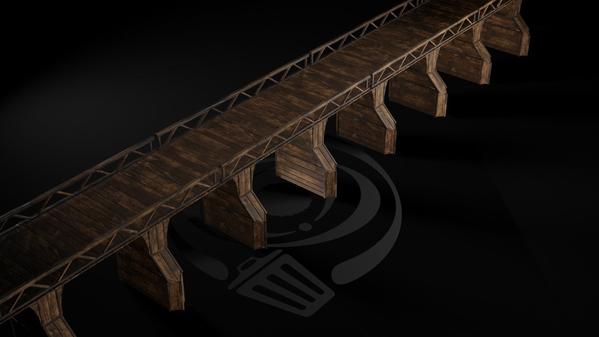 AAA Medieval Wooden Bridge 04 R Low-poly 3D model_6