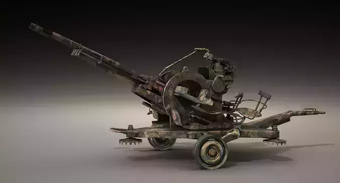 ZU-23-2 Burnt  Low-poly 3D model