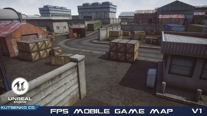 FPS Mobile Game Map v1 with assets Low-poly 3D model