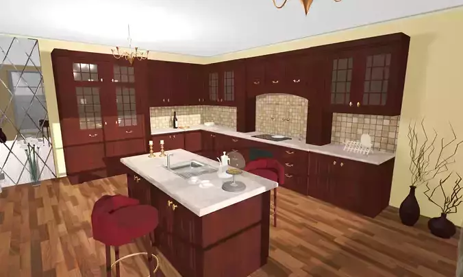 Kitchen with wooden cabinets and counter tops