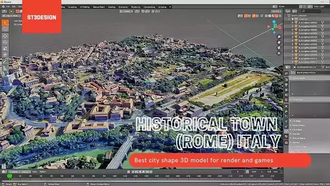 Historical center of  Rome ITALY With texture Low-poly 3D model Low-poly 3D model