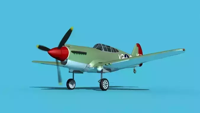 Curtiss P-40B Warhawk V08 USAAF 3D model