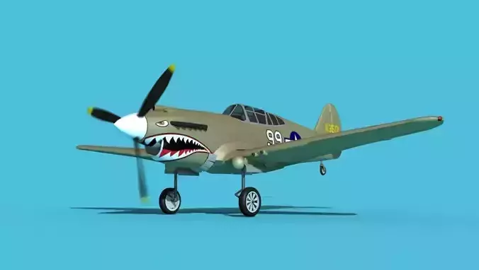 Curtiss P-40B Warhawk V10 USAAF 3D model