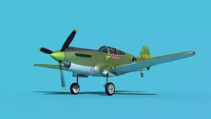 Curtiss P-40B Warhawk V12 USAAF 3D model