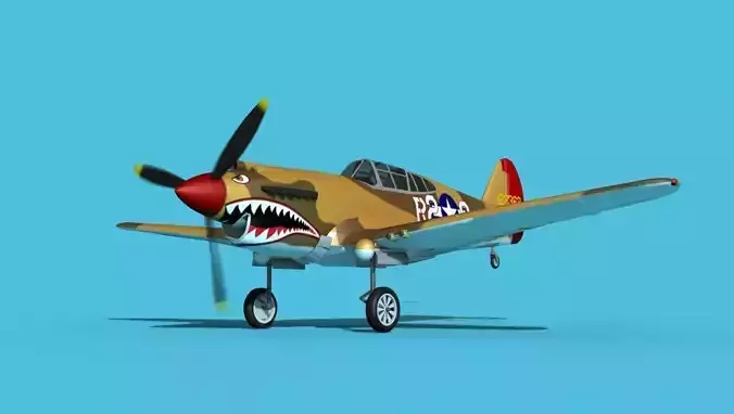 Curtiss P-40B Warhawk V15 USAAF 3D model