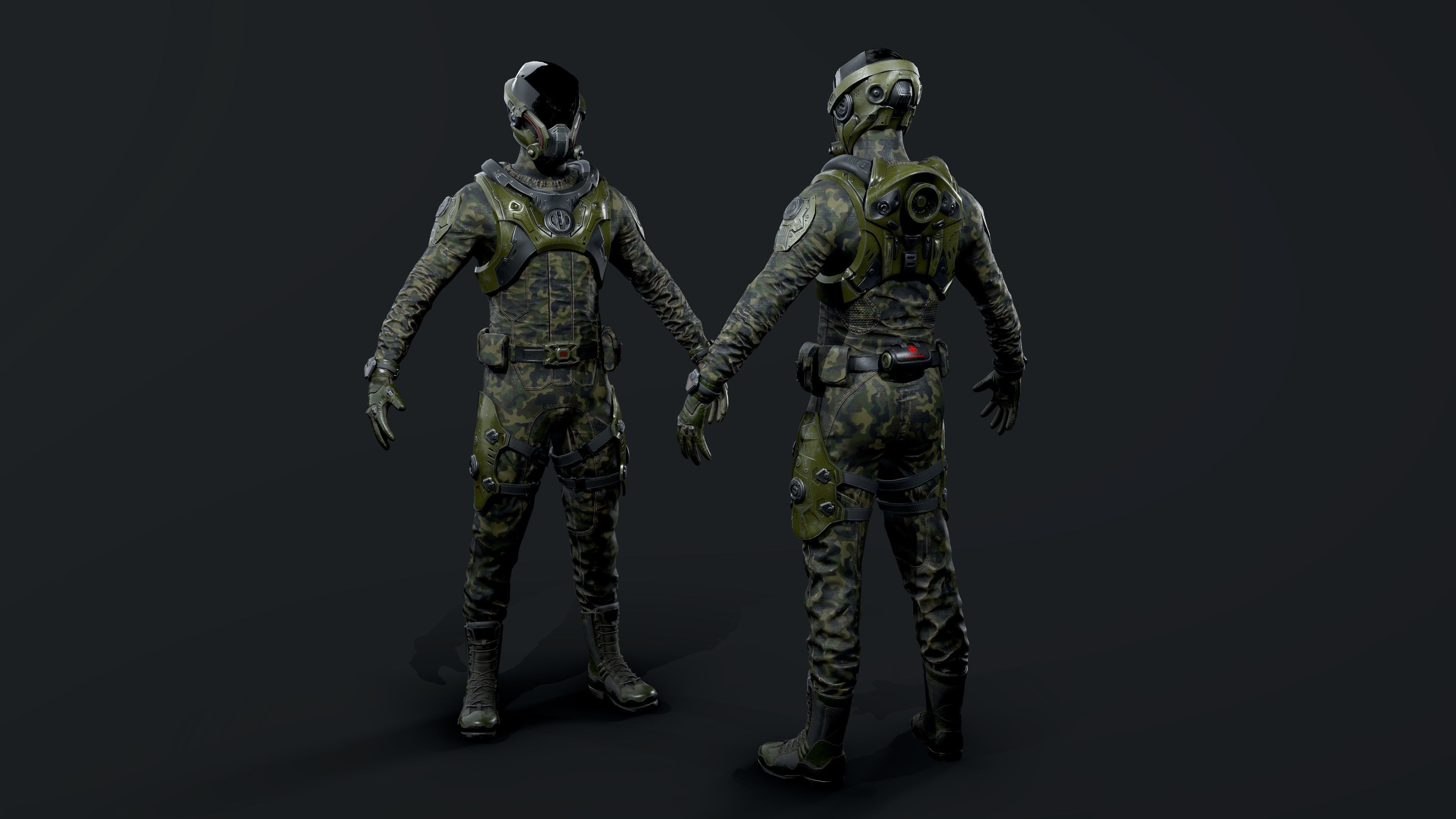 SCI-FI soldier Low-poly 3D model_4