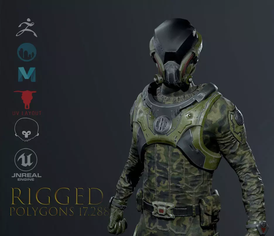 SCI-FI soldier Low-poly 3D model_0