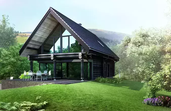 Wood house model 3d dom55 3D model