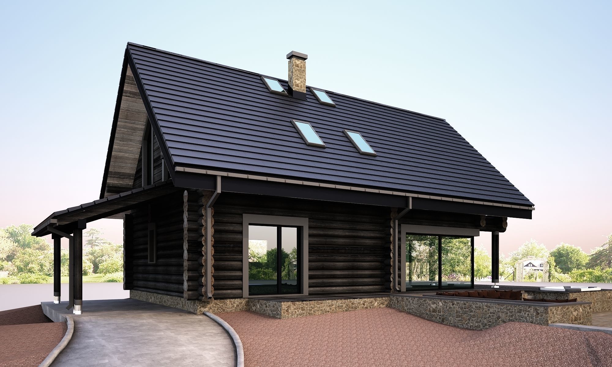 Wood house model 3d dom55 3D model 3D model_1