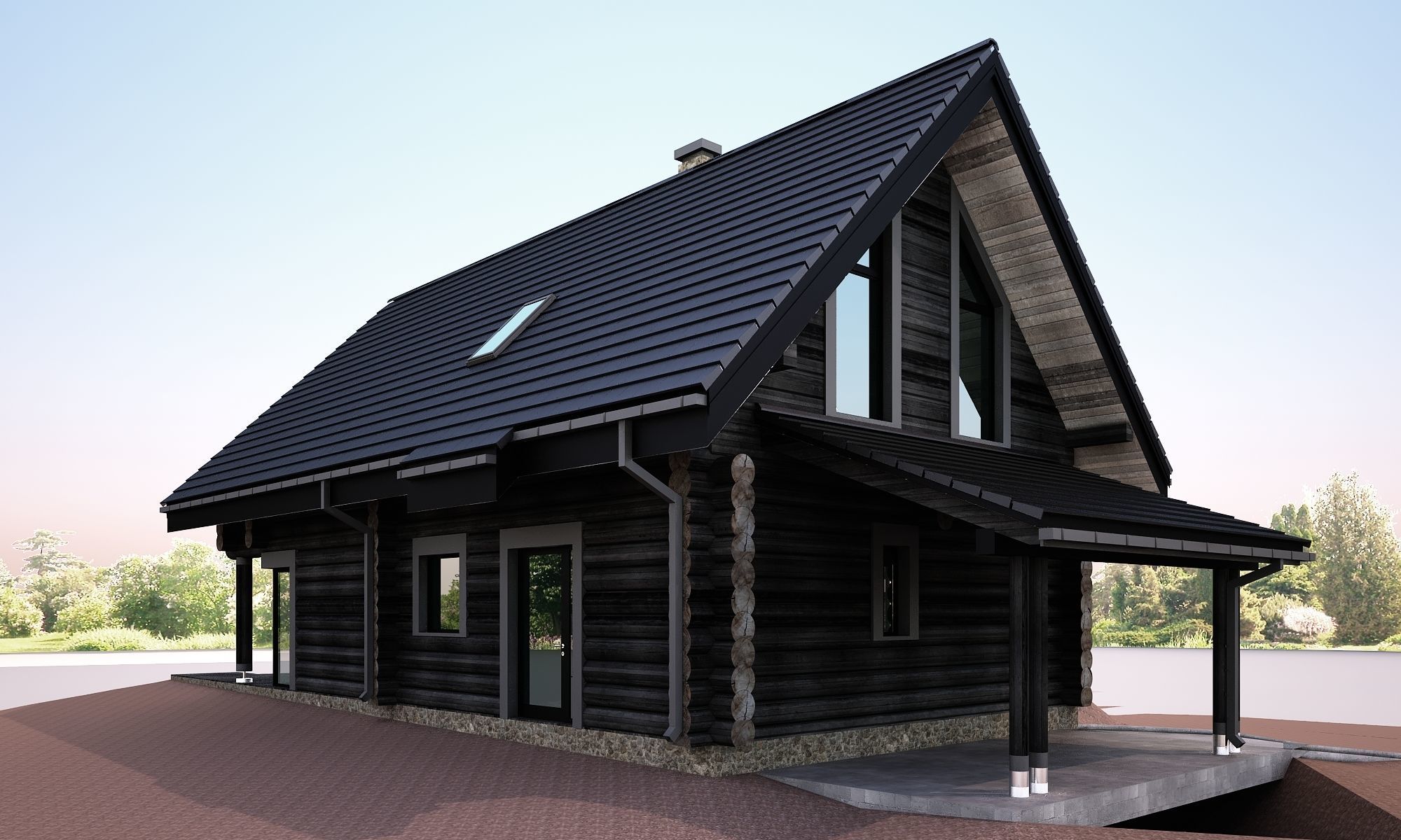 Wood house model 3d dom55 3D model 3D model_4