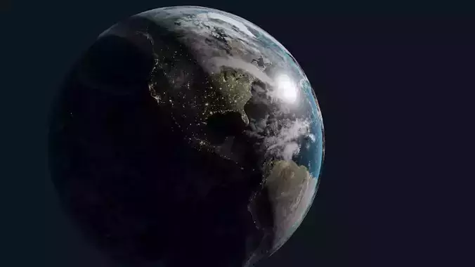 Earth 3D model in night sky