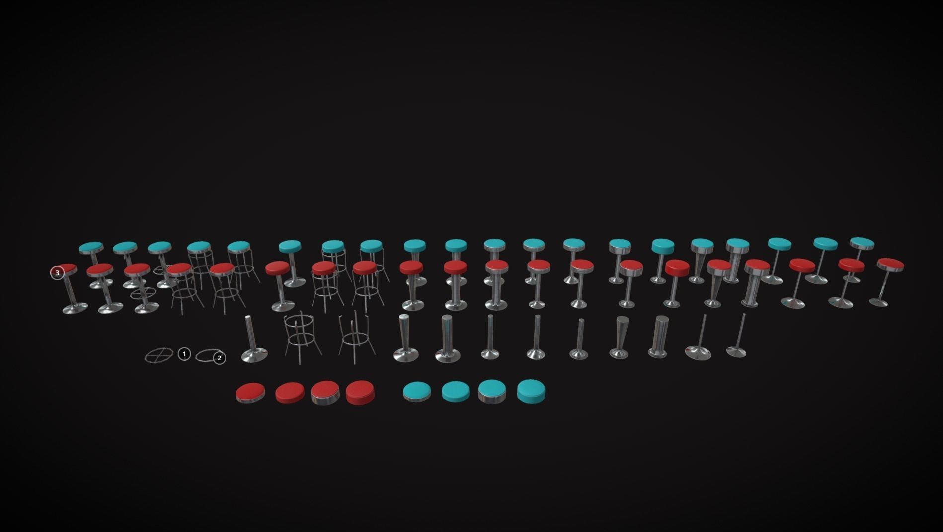 Diner Stools Pack JFG V3 - REV2 Low-poly 3D model_14