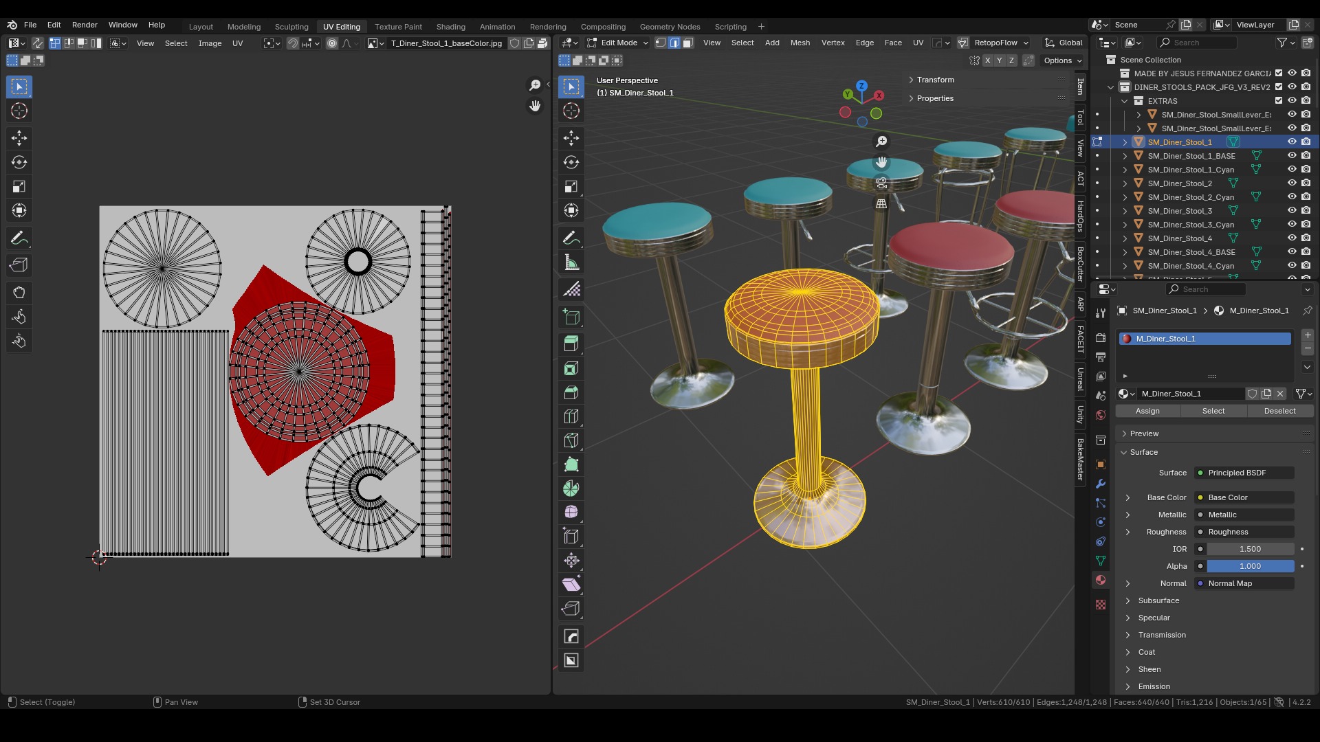 Diner Stools Pack JFG V3 - REV2 Low-poly 3D model_12