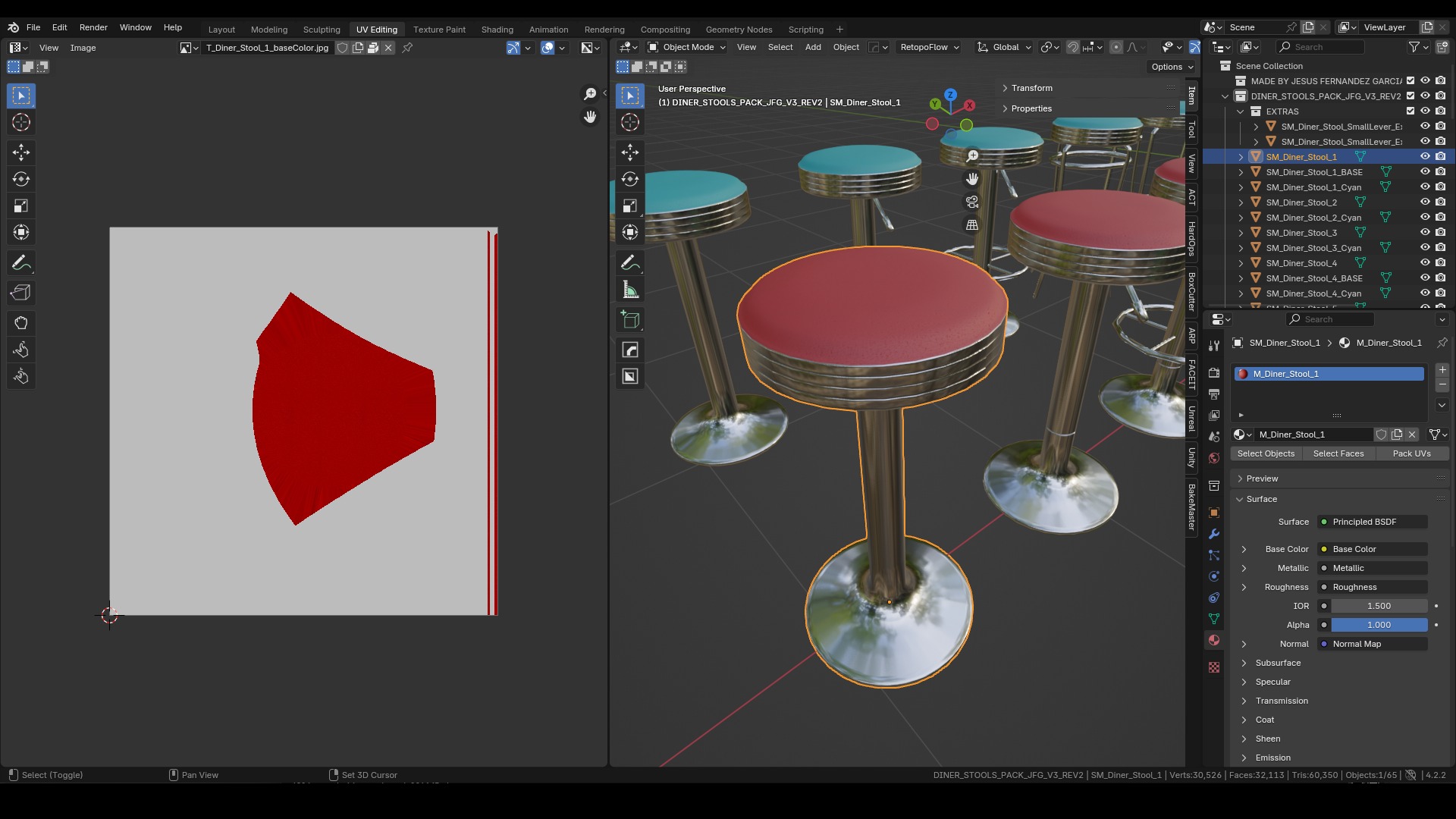 Diner Stools Pack JFG V3 - REV2 Low-poly 3D model_9