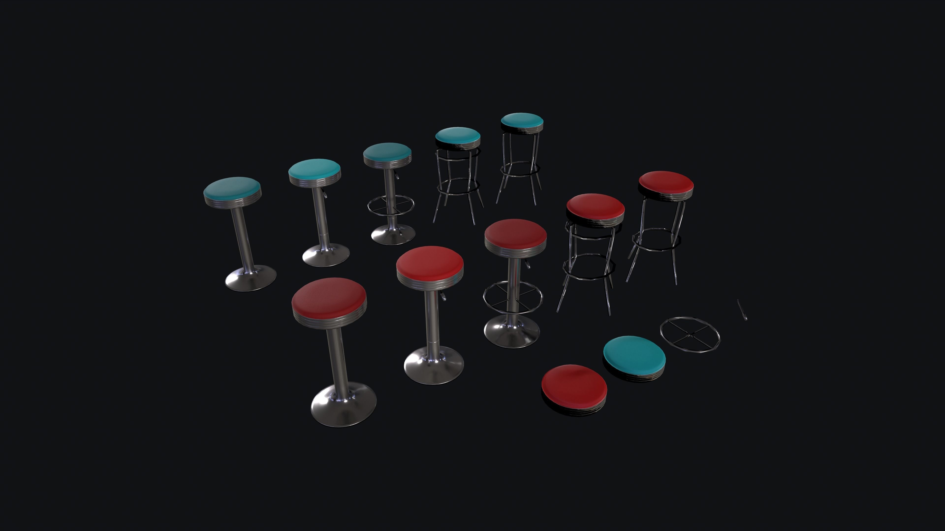 Diner Stools Pack JFG V3 - REV2 Low-poly 3D model_53