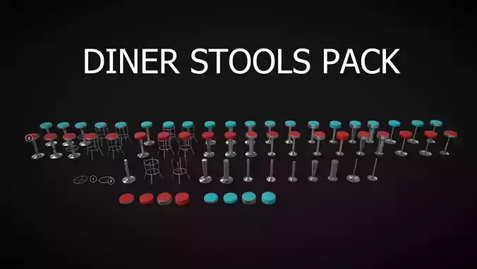 Diner Stools Pack JFG V3 - REV2 Low-poly 3D model