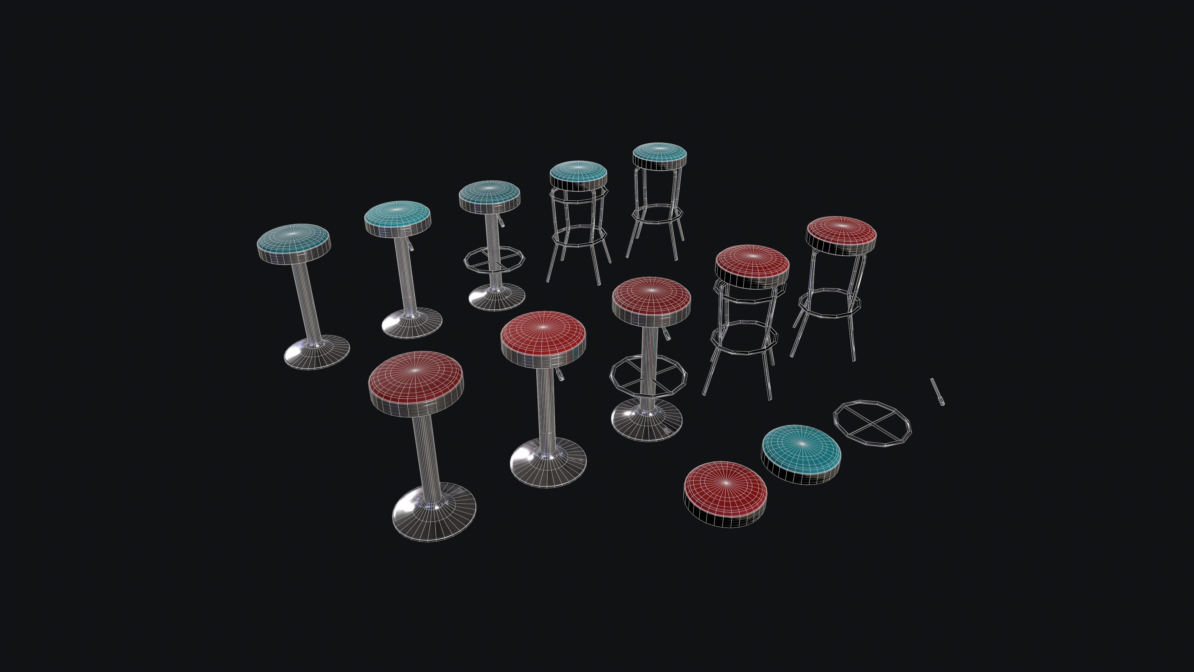 Diner Stools Pack JFG V3 - REV2 Low-poly 3D model_54
