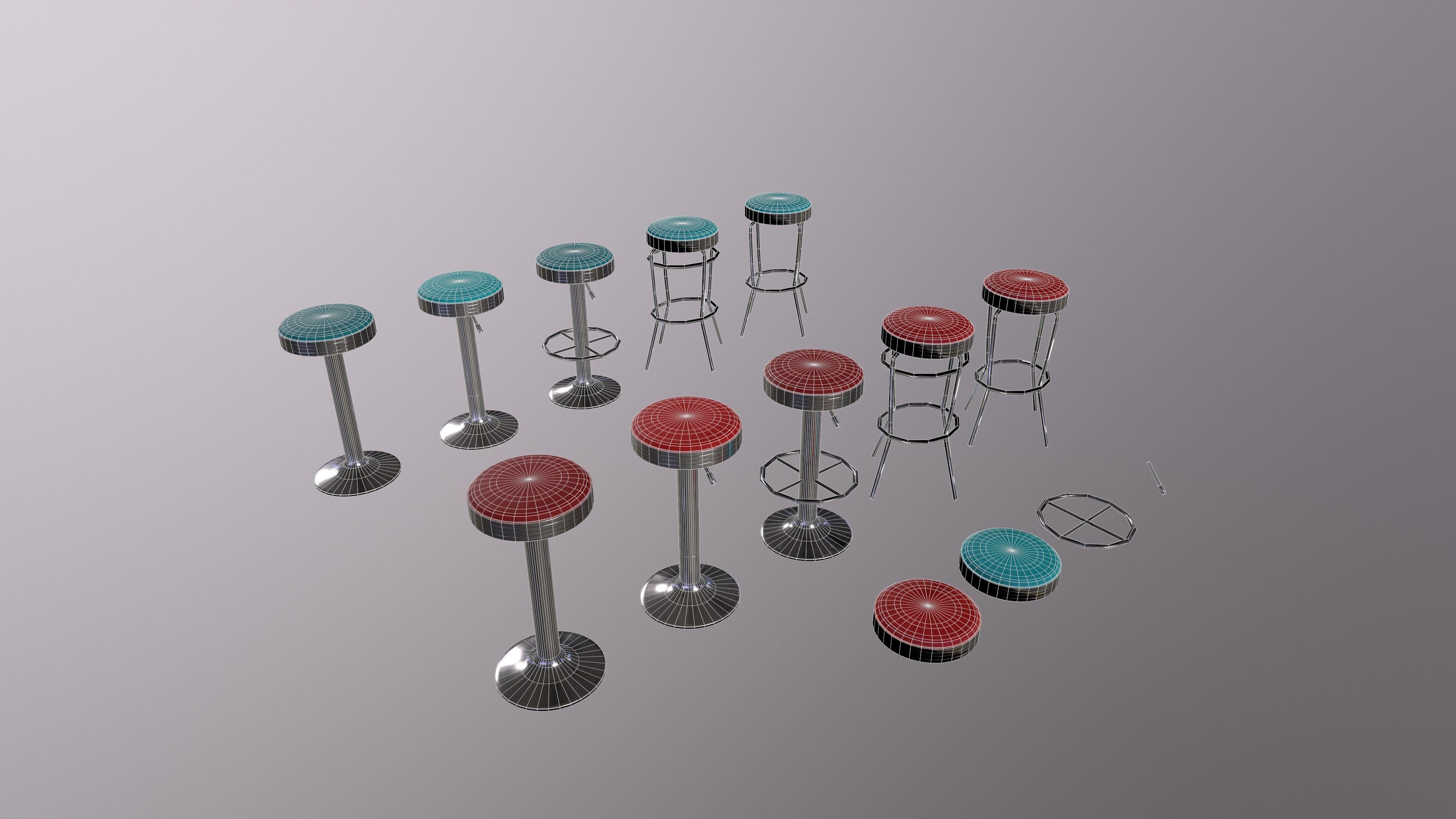 Diner Stools Pack JFG V3 - REV2 Low-poly 3D model_59