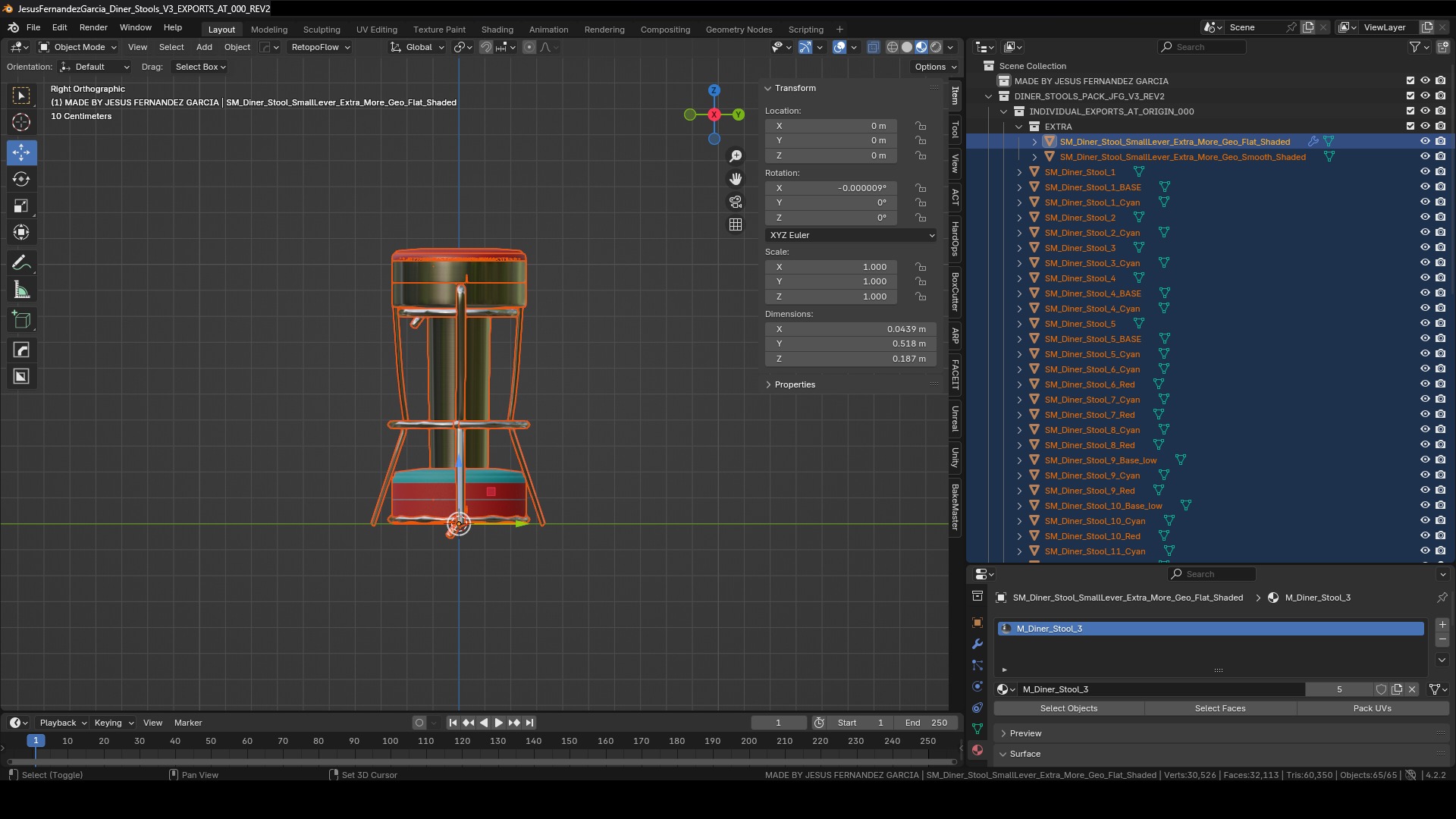 Diner Stools Pack JFG V3 - REV2 Low-poly 3D model_8