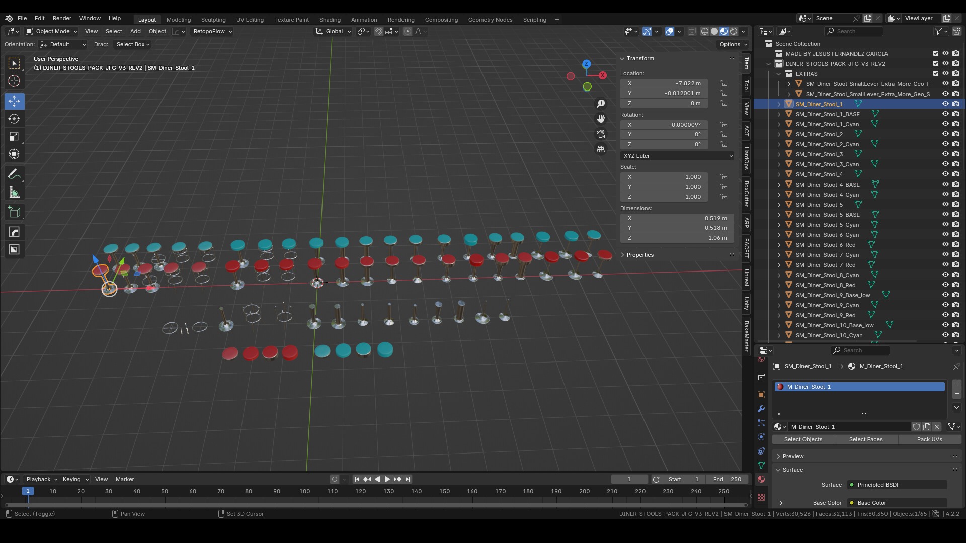 Diner Stools Pack JFG V3 - REV2 Low-poly 3D model_6