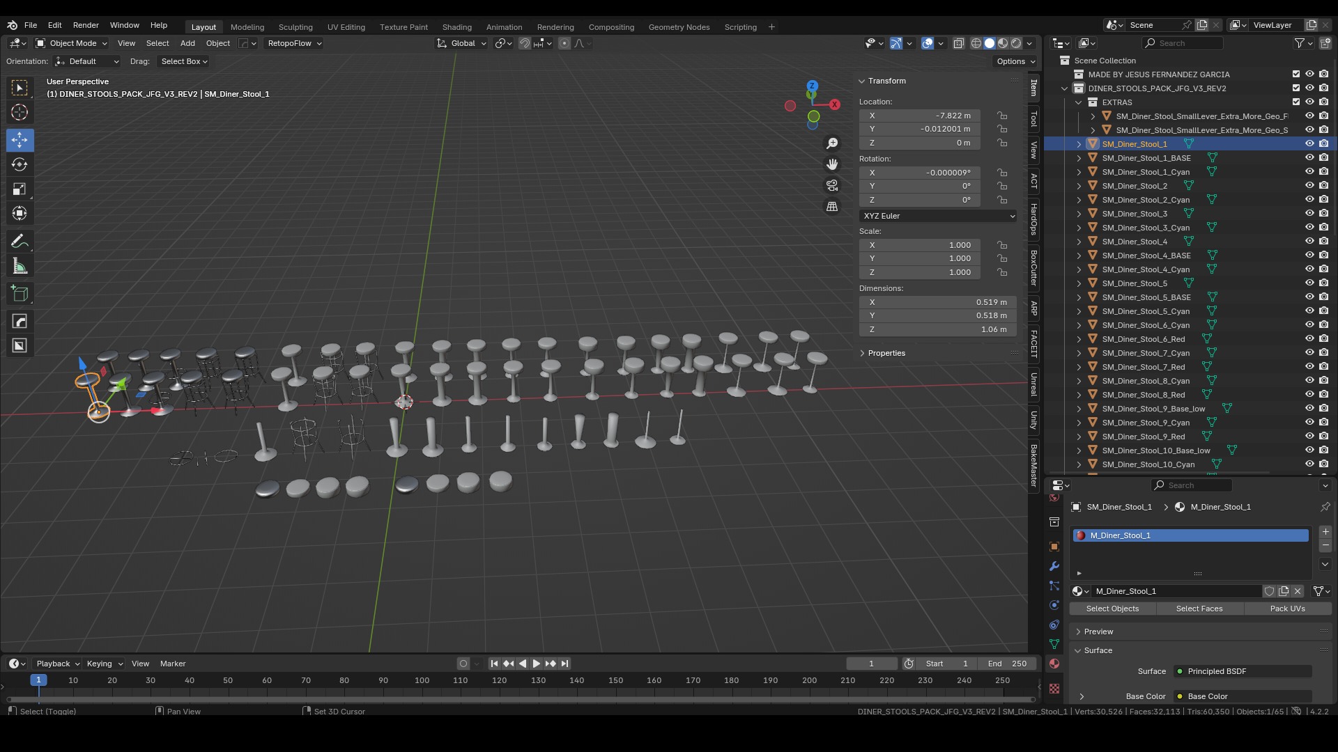 Diner Stools Pack JFG V3 - REV2 Low-poly 3D model_11