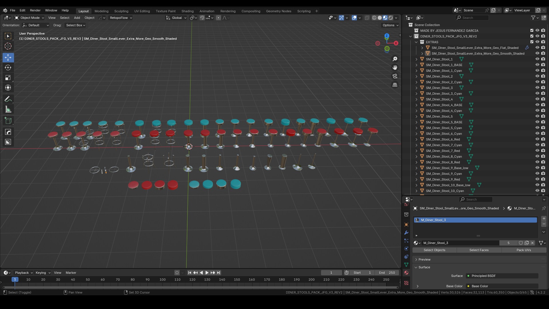 Diner Stools Pack JFG V3 - REV2 Low-poly 3D model_7