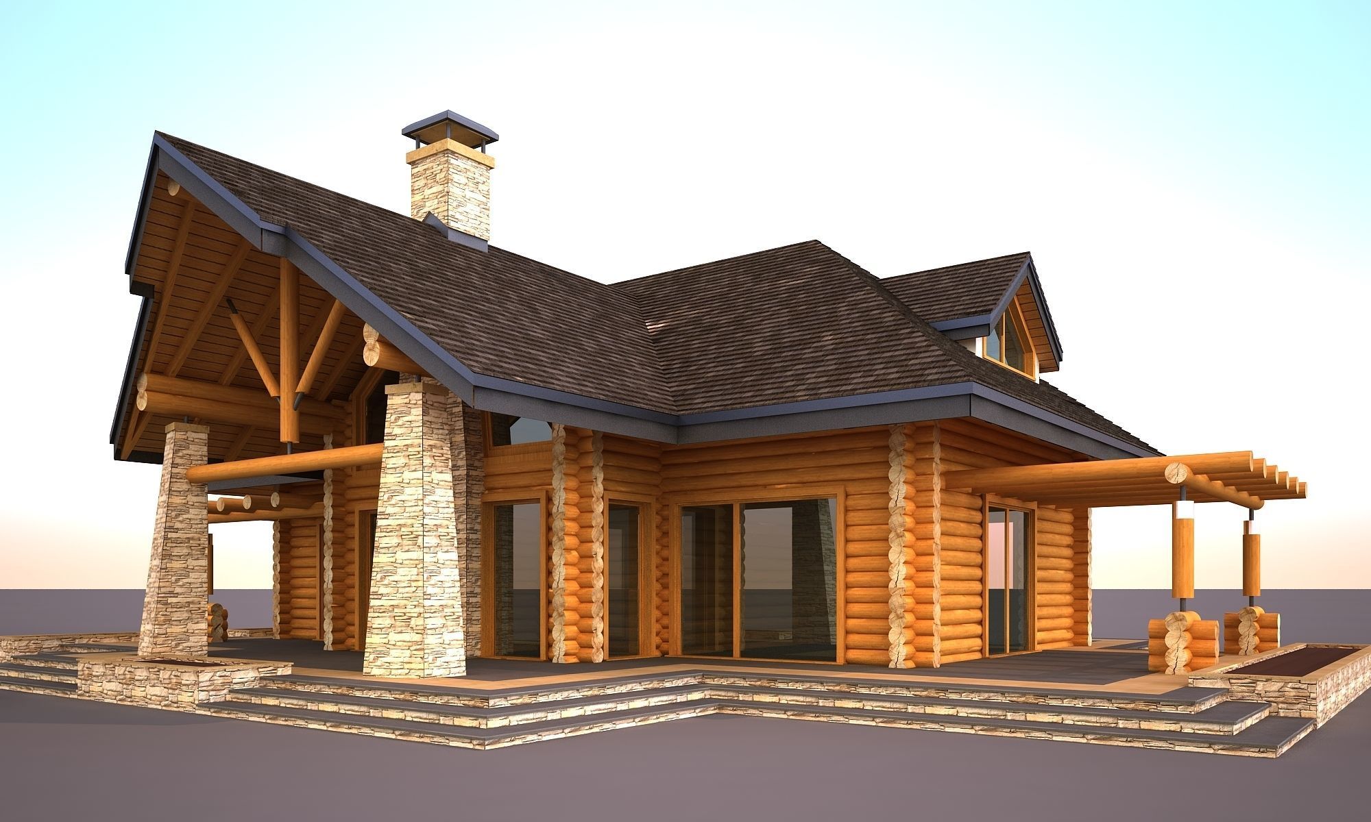 Wood house model 3d dom56 3D model 3D model 3D model_3