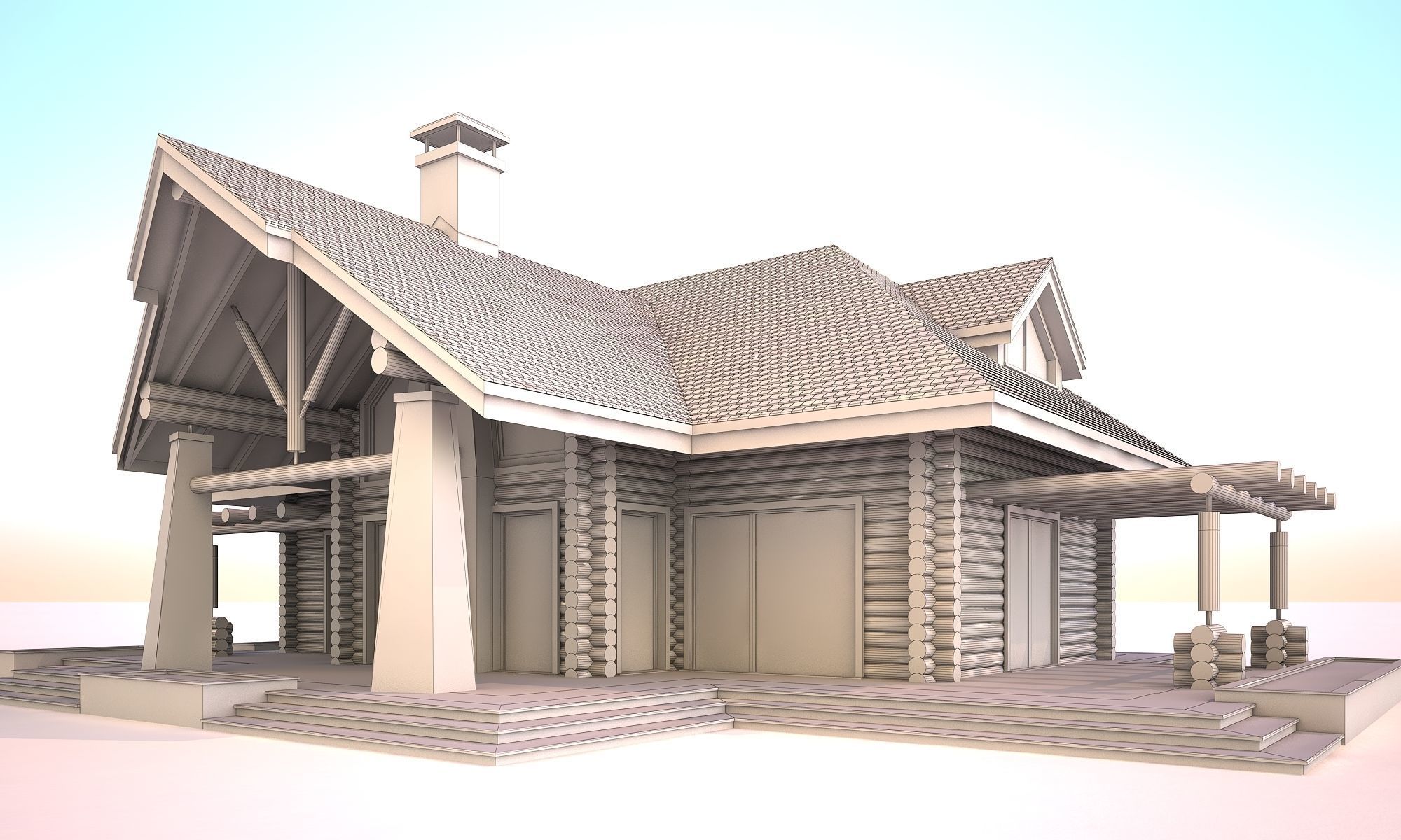 Wood house model 3d dom56 3D model 3D model 3D model_7