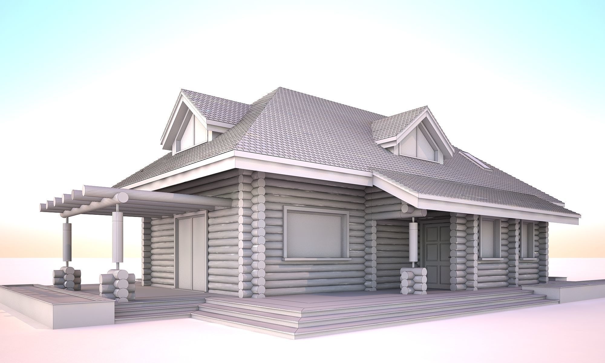 Wood house model 3d dom56 3D model 3D model 3D model_6