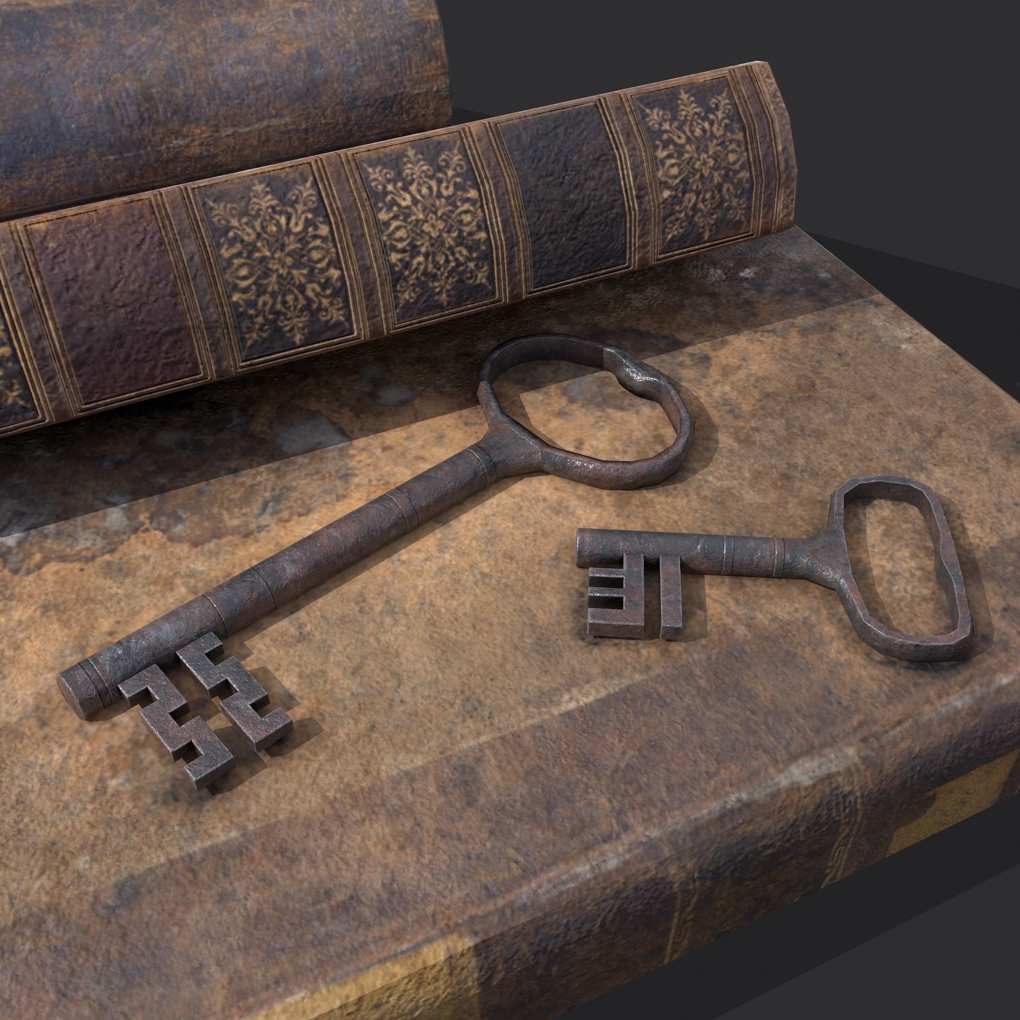 Medieval Books and Key  Low-poly 3D model_8