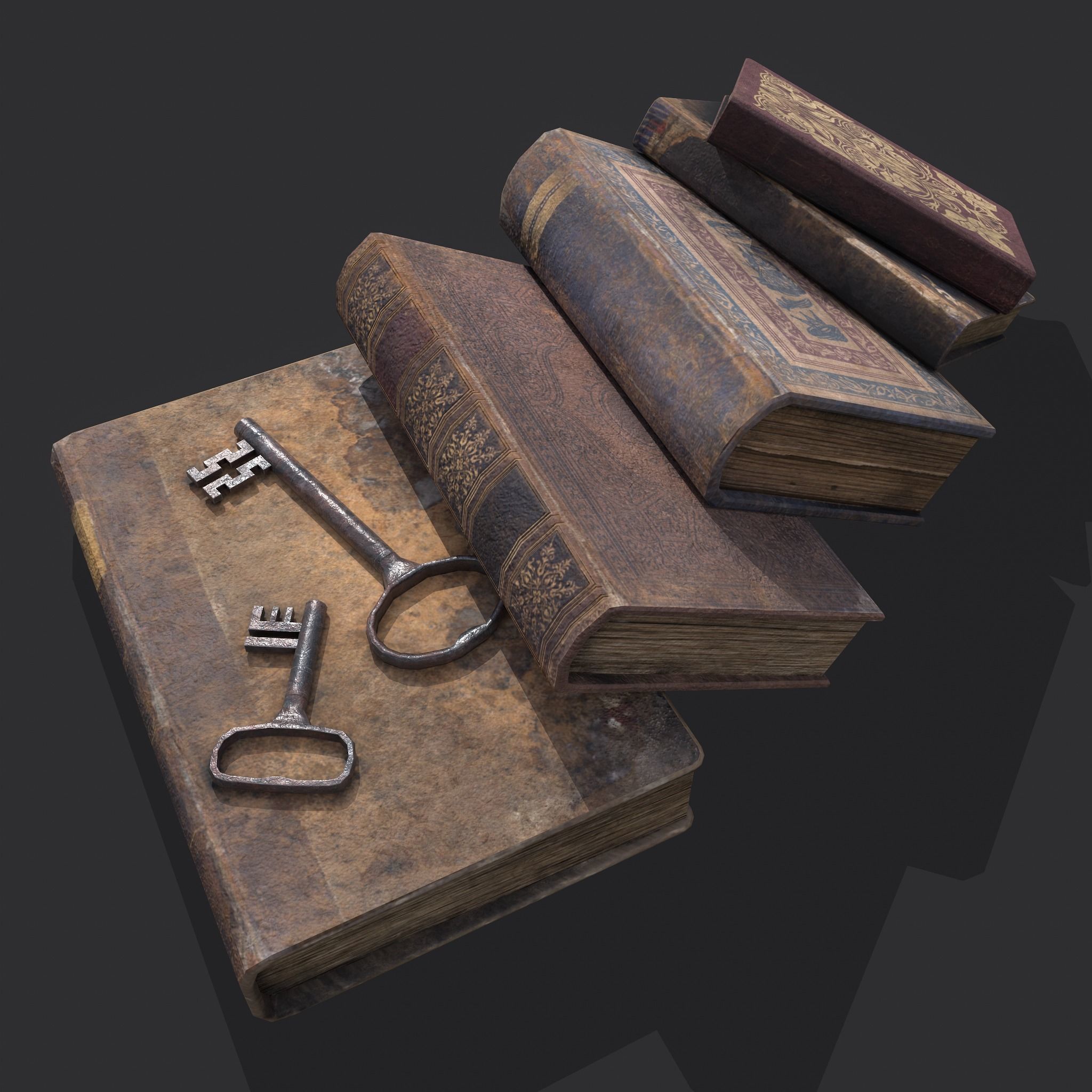 Medieval Books and Key  Low-poly 3D model_6